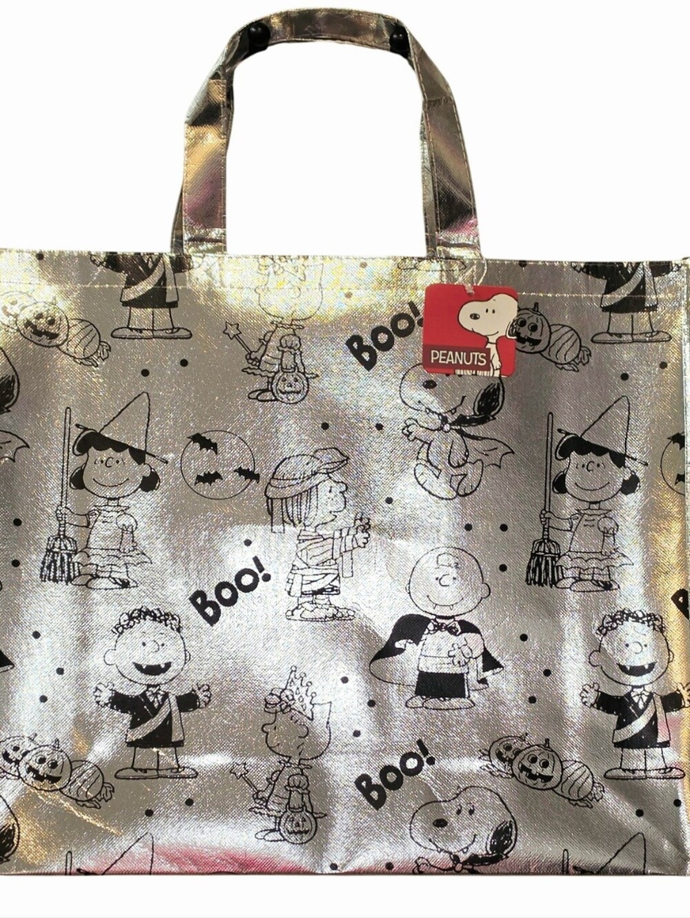 Peanuts Snoopy & The Gang Boo Halloween Metallic Shopper Tote Bag- Silver